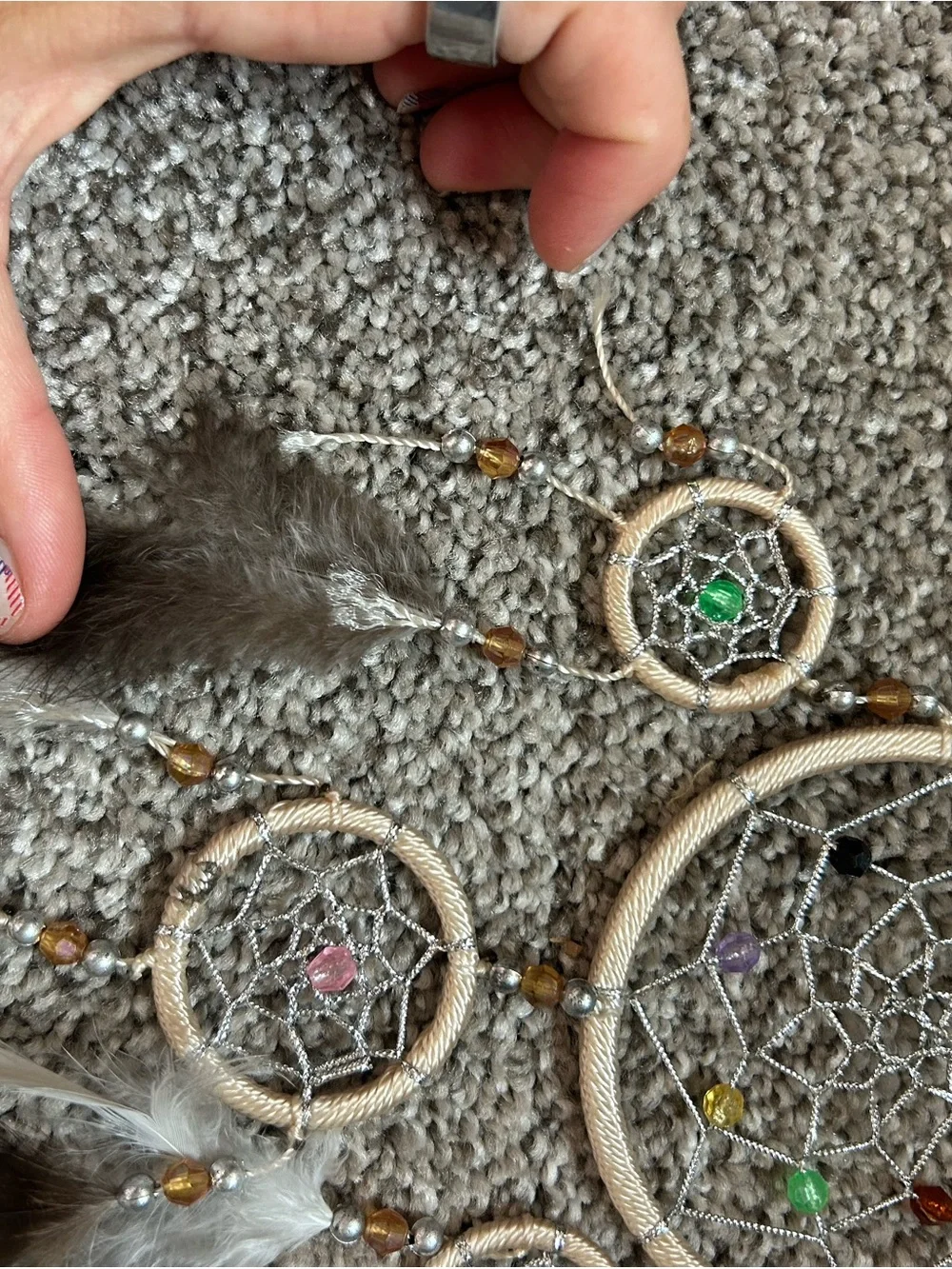Beige Boho Dreamcatcher Wall Hanging with Multicolor Beads
